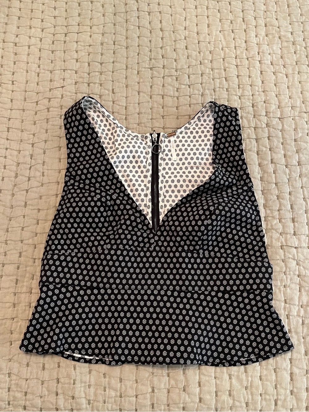 Free People Navy and White Floral V-Neck Tank